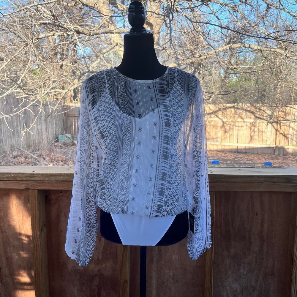 Express Women's White Bodysuit With Sheer Printed Overlay Size S. NEW